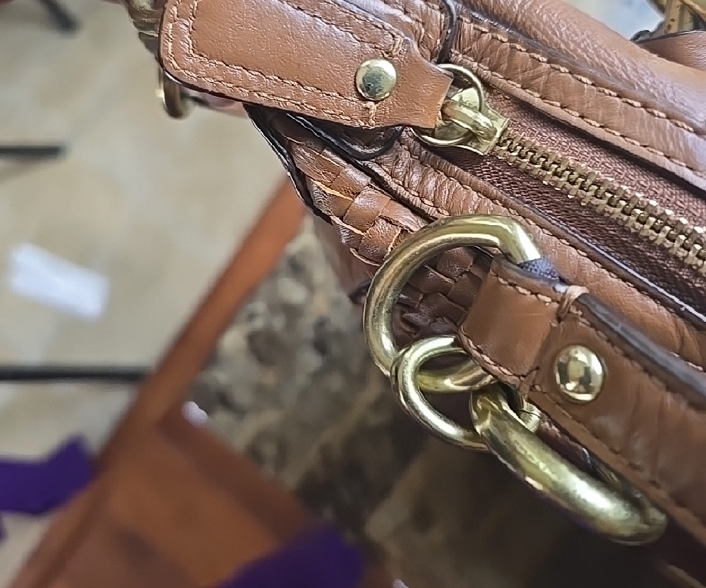 Coach Kristin Brown Woven Leather Handbag - Picture 7 of 9